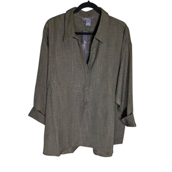Olivia And Martin Gray Striped Button V-Neck Blouse Workwear Women's XL - Picture 1 of 6